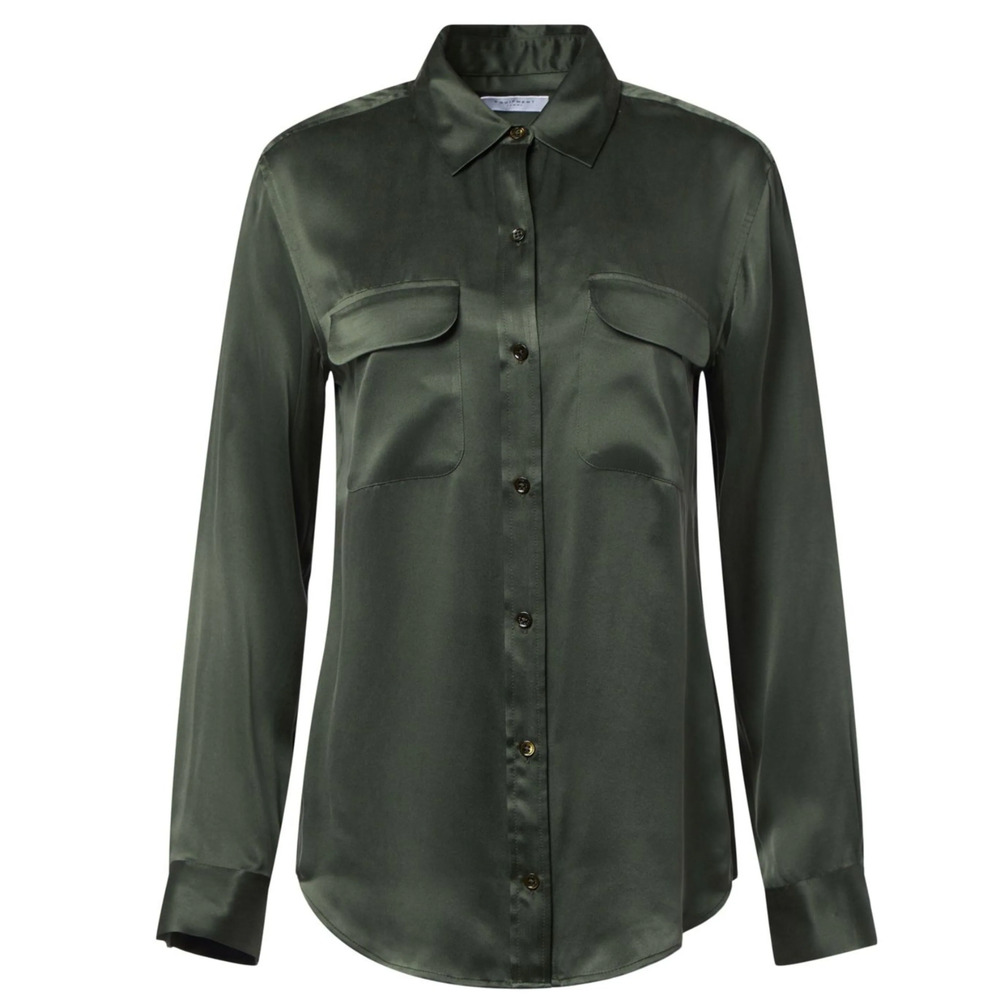 $295 Equipment Womens Forest Green 100% Silk Signature Button-Up Shirt 2XL